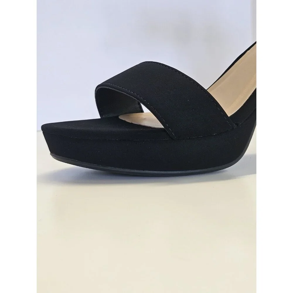 Stylish High Block Heel Women's Size 8 Open Toe Platform Ankle Strap Black Suede